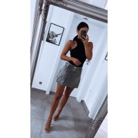 Šedá denim mini sukně s řasením XS S M 