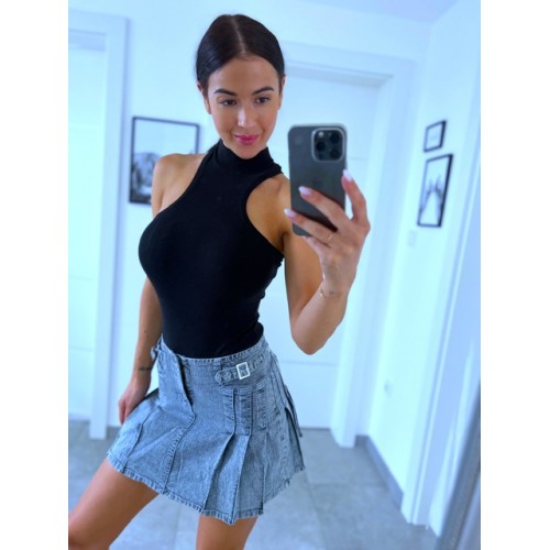 Šedá denim mini sukně s řasením XS S M 