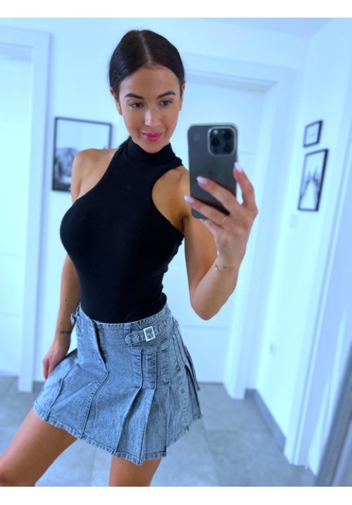 Šedá denim mini sukně s řasením XS S M 