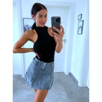 Šedá denim mini sukně s řasením XS S M 
